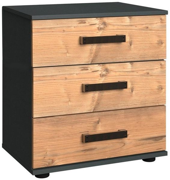 Nachtkonsole Stockholm Nachttisch 52cm Industriedesign mit 3 Schubkasten