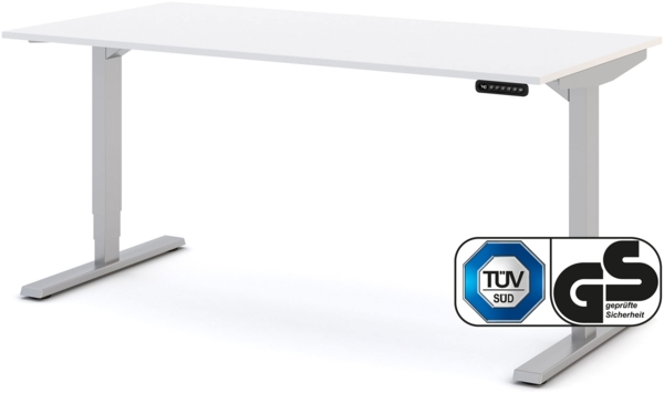 ASSMANN Elektrisch höhenverstellbarer Schreibtisch Y-Line 160x80cm Signalweiß Weißaluminium Metall Holz Melaminoberfläche