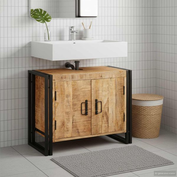 vidaXL Waschbeckenunterschrank Braun 71 x 33 x 58 cm Massivholz Mango 4102766