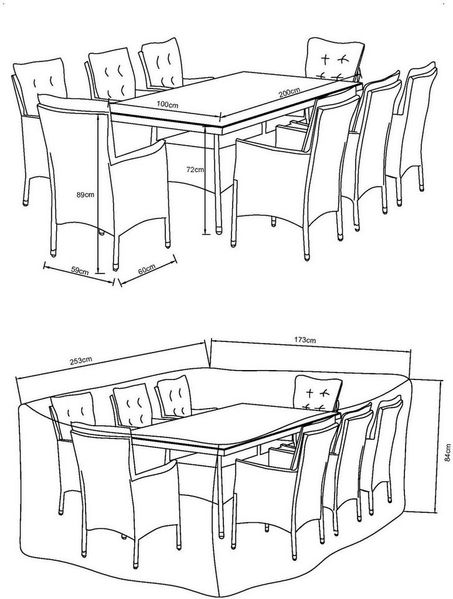 KONIFERA Garten-Essgruppe Mailand, (Set, 25-tlg, 8x Sessel, 8x Sitzauflage, 8x Rückenauflage, 1x Tisch), 8 Sessel, 8 Sitz,- und 8 Rückenkissen, 1 Tisch, Gratis Schutzhülle