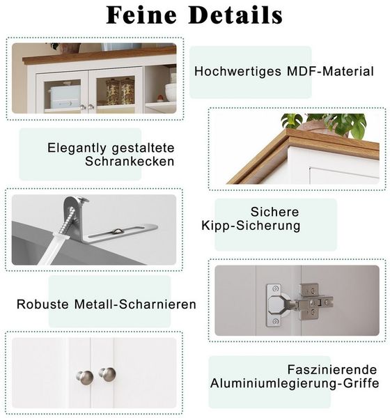 i@home Hochschrank Küchenschrank mit Verstellbaren Ablagen, LED-Beleuchtung, Weiß Hochschrank mit Variable Lichtfarben LED, 104×40×180cm