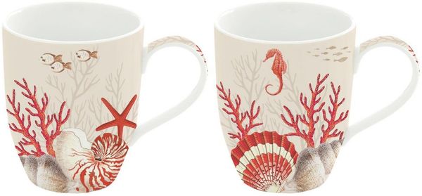 EasyLife Tasse Reef, Porzellan, Spülmaschinengeeignet, Weiß, Korallen, H: 10,2cm