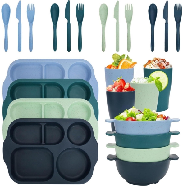 24-teiliges Kunststoff-Geschirrset für 4 Personen, unzerbrechlich