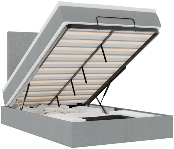 vidaXL Ottoman-Bett mit Matratze & LEDs Hellgrau 120x190 cm Stoff 3313906