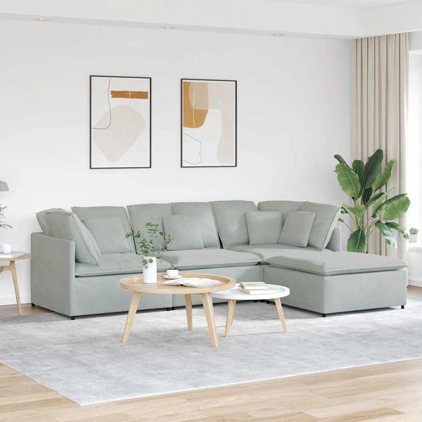 vidaXL Modulares Sofa mit Fußhocker Kissen Samt Hellgrau 3321309