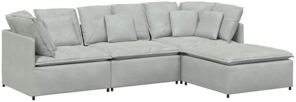 vidaXL Modulares Sofa mit Fußhocker Kissen Samt Hellgrau 3321309