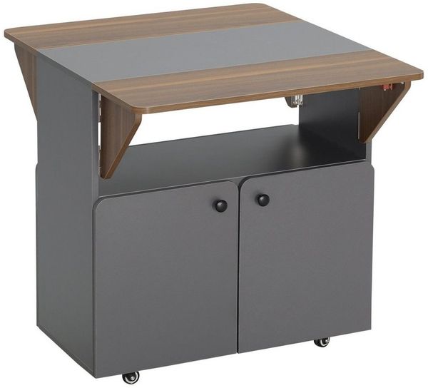 HOMCOM Esstisch mit Rolle, Stauraum (mobiler Küchentisch, 1-St, Klapptisch für 2-4 Personen), für Kleine Räume, Esszimmer 70 x 83 x 75 cm, Hellgrau+Dunkelbraun