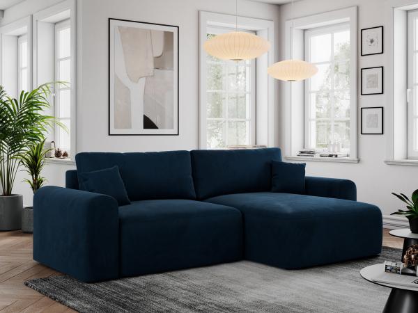 Ecksofa L-form, Couch mit Schlaffunktion und Bettkaste - NELSON - Dunkelblau Velours