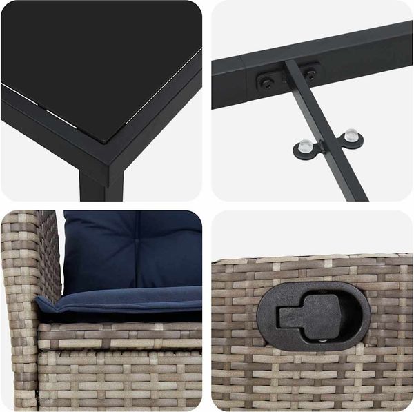 vidaXL Garten Essgruppe mit Kissen 5 pcs Grau und Schwarz Rattan 3380577 Bild 9