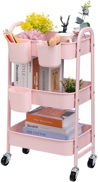 DOEWORKS Aufbewahrungswagen 3-Etagen Rollwagen Metall mit Rädern in Rose