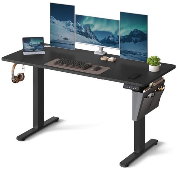Songmics höhenverstellbarer Schreibtisch elektrisch, Holzspanplatte Tintenschwarz, 60 x 140 x (72-120) cm