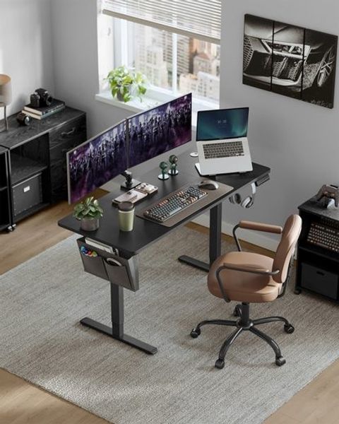 Songmics höhenverstellbarer Schreibtisch elektrisch, Holzspanplatte Tintenschwarz, 60 x 140 x (72-120) cm