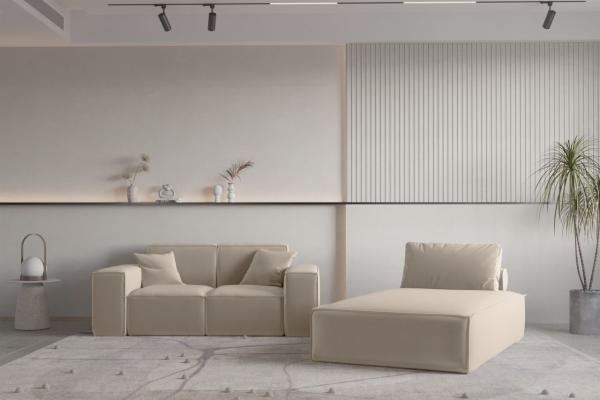 Sofa Set 2-teilig Sezlong und Sofa 2-Sitzer CELES PREMIUM Stoff Opera Velvet Beige