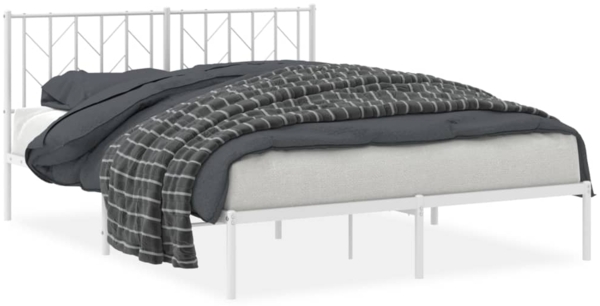 vidaXL Bettgestell mit Kopfteil Metall Weiß 150x200 cm 374488