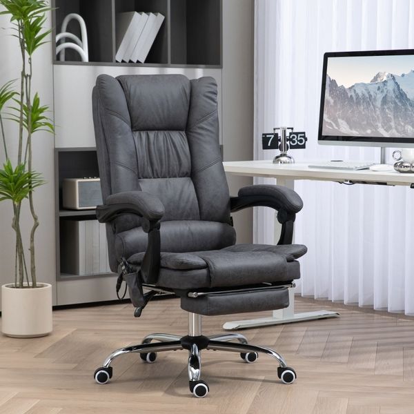 Bürostuhl 64x70x110-118 cm, Massage & Wärme, 135° neigbar, höhenverstellbar, Dunkelgrau