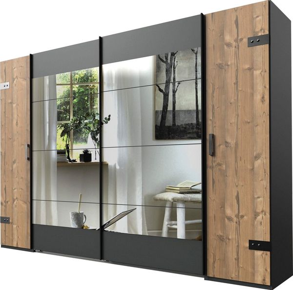 Schwebetürenschrank STOCKHOLM silver fir graphit Spiegel