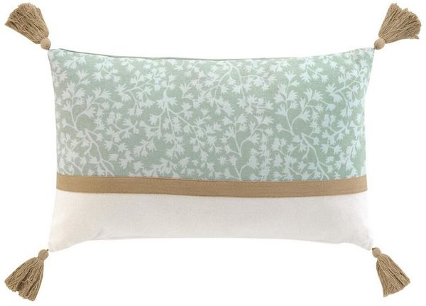 Macosa Home Dekokissen Kissen 30 x 50 cm Beige Braun Grün Baumwolle, mit Quasten, Reißverschluss inkl. Füllung