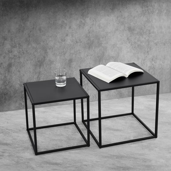 Beistelltisch Morsum 2er Set Industriedesign Schwarz [en. casa]
