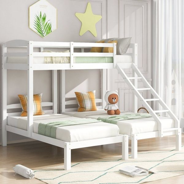 Flieks Etagenbett, Dreierbett Kinderbett mit Leiter Kiefer 90x200cm