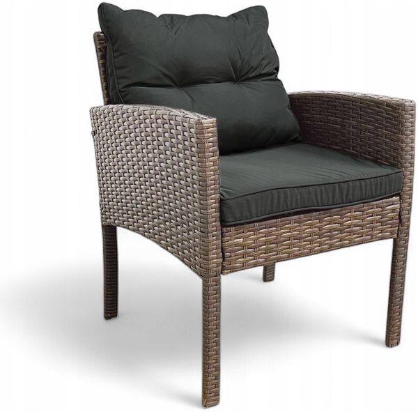 Bettso 'KORFU' Gartensessel Polyrattan Hellbraun & Stahl, inkl. Sitz- und Rückenkissen Graphit, 56x77x61 cm