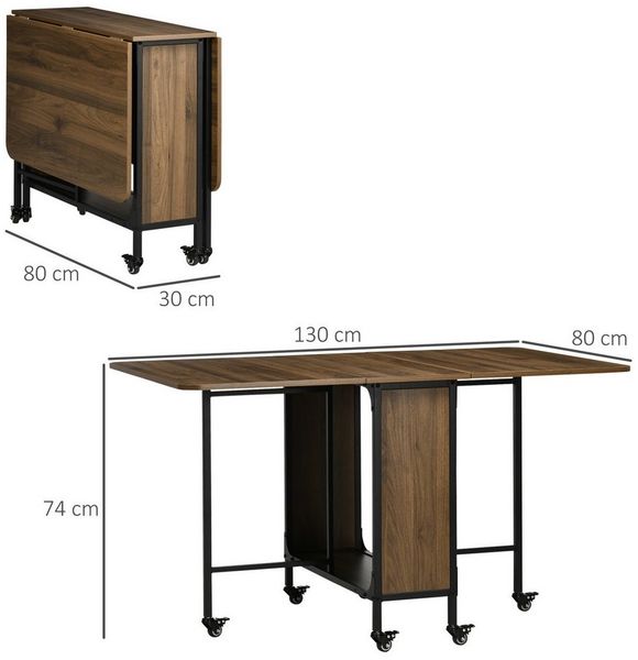 BBWL Klapptisch Klappbarer Esstisch mobil für 6 Personen, 130x80x74 cm, mit Ablage (6 Rollen mit Bremsen, platzsparend für kleine Räume, robustes Melamin beschichtetes Spanplatten-Design, bis 50 kg belastbar, ideal für Küche und Wohnzimmer)