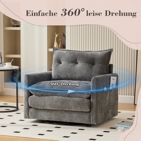 LVHOM Drehsessel Dreh-Loungesessel 360°, XXL Sitzbreite, Seitentasche, 150kg Tragkraft, 92x74x67cm Bild 3