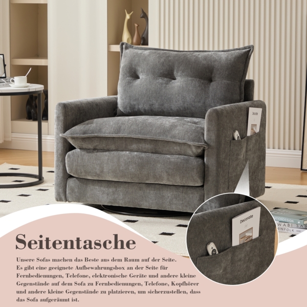 LVHOM Drehsessel Dreh-Loungesessel 360°, XXL Sitzbreite, Seitentasche, 150kg Tragkraft, 92x74x67cm Bild 4