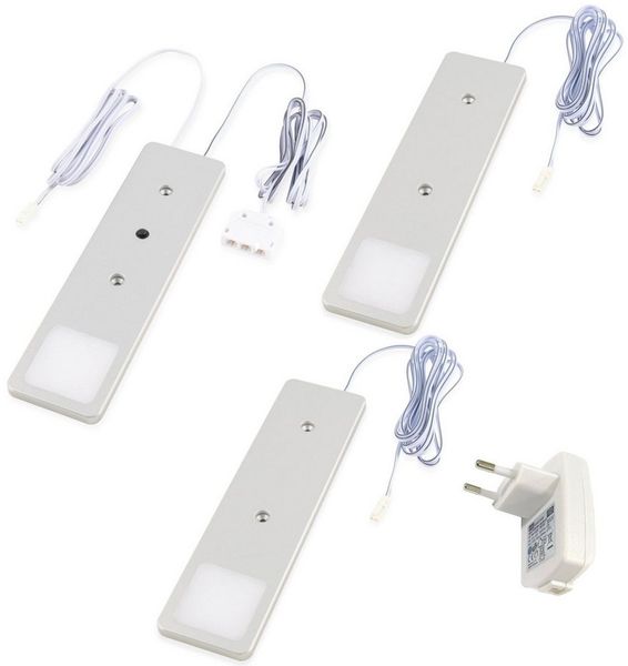 kalb LED Unterbauleuchte LED Unterbauleuchte Solid2, SET silbergrau, mech. Schalter, 3W, 3er Set warmweiß, warmweiß/neutralweiß