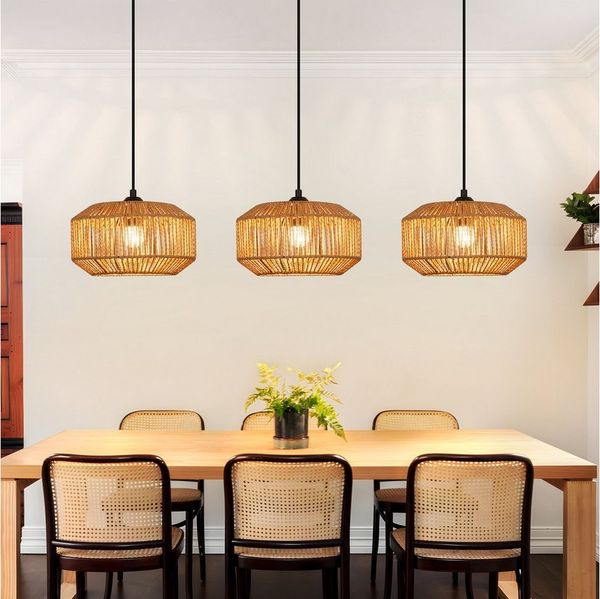 ZMH Pendelleuchte E27 3 Flammige Vintage Hängelampe Boho Papiergarn Deckenlamp, ohne Leuchtmittel