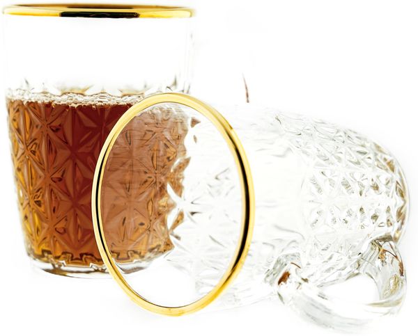 Sunay 6er Gläser-Set mit Henkel Gold Umrandung 203 ml Transparent mit Muster