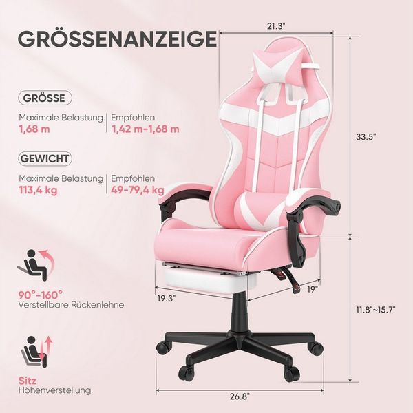 Ferghana Gaming-Stuhl Gaming Sessel mit Fußstütze,Kopfstütze,MassageLendenkissen (Packung), Ergonomisch Gaming Stuhl für Gamer YouTube Livestreaming Xbox
