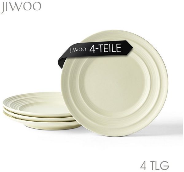 JIWOO Teller 4er Ø21,4cm, Salatteller Frühstücksteller Pastateller Dessertteller, (4 St), Keramik Hochwertiges Tellerset Gelb Mikrowellen spülmaschinenfest