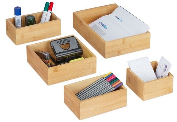 Relaxdays 5er Set Ordnungsboxen Bambus