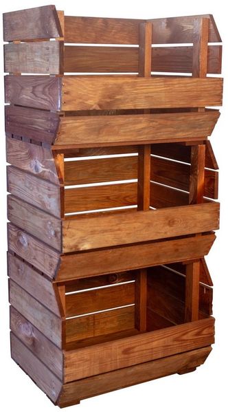 Kistenkolli Altes Land Allzweckkiste 3er Set Küchenregal Olaf 40x33x30 cm Ocker Gemüsekiste Holzkiste (Spar-Set, 3er Set)