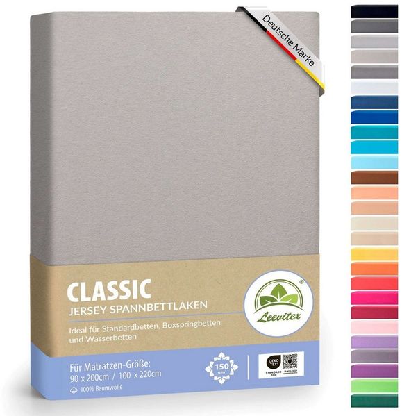 leevitex® Spannbettlaken Spannbettlaken, Mako-Jersey, Gummizug: rundum, (1 Stück), OEKO-TEX® STANDARD 100 zertifiziert