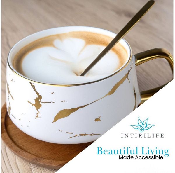 Intirilife Tasse, 2-tlg, Keramik, 2x Kaffeetasse Teetasse Keramik 200ml Tassen Set Untersetzer Becher