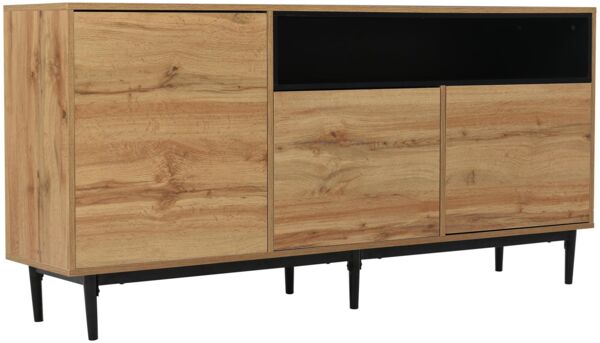 FurnitureR Eichenholz Standregal mit schwarzen Akzenten, moderner Industriestil, langlebige Konstruktion, 160 cm Breite, praktische Aufbewahrungslösung