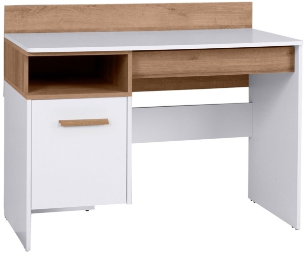 Marmex Möbel Grant 02N Schreibtisch, Schülerschreibtisch, Büroschreibtisch, laminierte Spanplatte, weiß+riviera Eiche, 110x87x55 cm