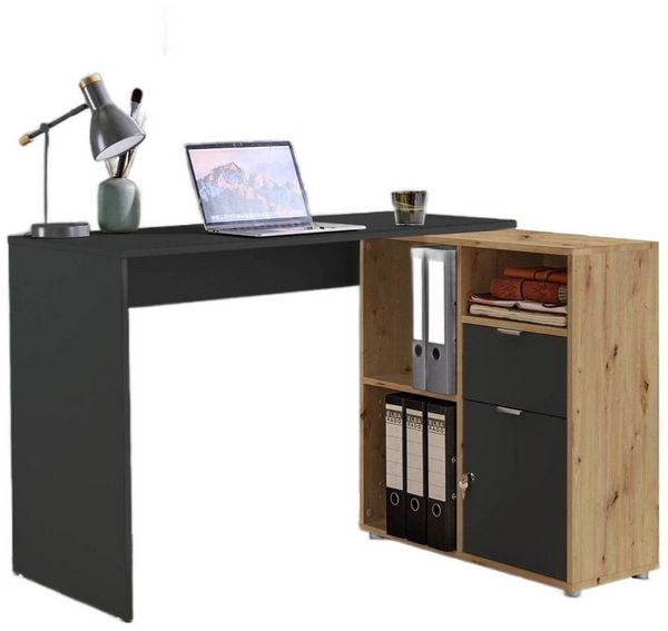 BMG Möbel Eckschreibtisch LENI (Schreibtischplatte mit Regal), Breite 110 cm, spiegelverkehrt montierbar, abschließbare Tür