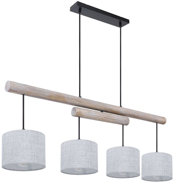 LED Hängelampe, höhenverstellbar, Holz, grau, schwarz, L 113 cm