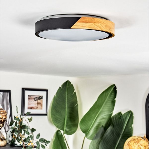 hofstein Deckenleuchte Deckenlampe aus Metall/Holz/Kunststoff in Schwarz/Natur/Weiß, ohne Leuchtmittel, 3000 Kelvin, Leuchte im modernen Design, (29,5cm), 16 W, 1700 Lumen, 3000 Kelvin