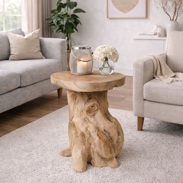Beistelltisch FUNGO Bright ca. D40cm massiv Teak Naturholz Nachttisch Couchtisch