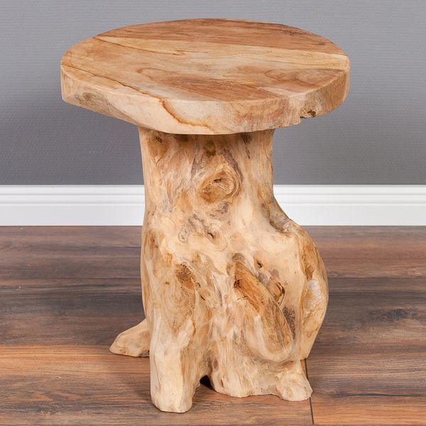 Beistelltisch FUNGO Bright ca. D40cm massiv Teak Naturholz Nachttisch Couchtisch