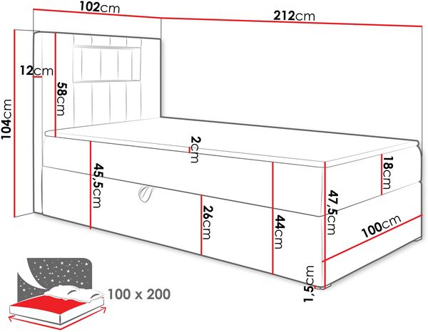 Boxspringbett 'Gladino Junior 1' gelb 100x200 cm Links Bild 5