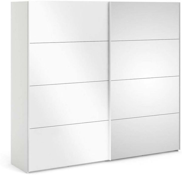 Dmora Kleiderschrank 2 Türen Catalina, Schlafzimmermöbel, Schrank, Garderobe, 243x61 h220 cm, Glänzendes Weiß