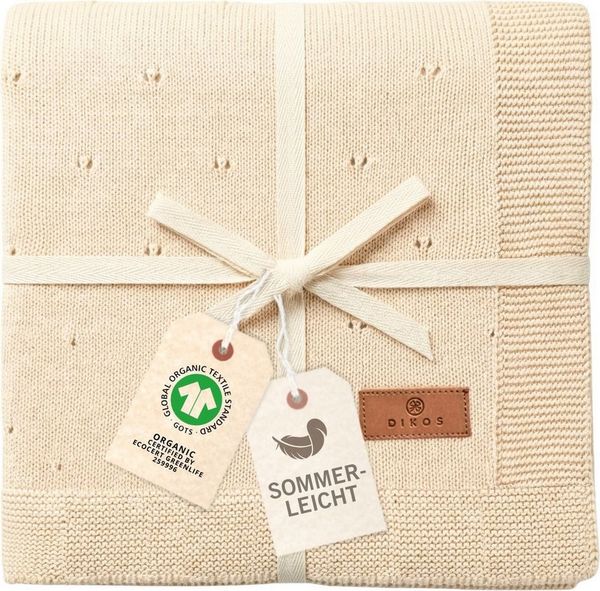 Babydecke DIKOS® aus *100%* Bio Baumwolle, Strickdecke, Geschenk zur Geburt, DIKOS, PREMIUM Qualität, Sommerdecke Ajour, 75x100, atmungsaktiv, weich
