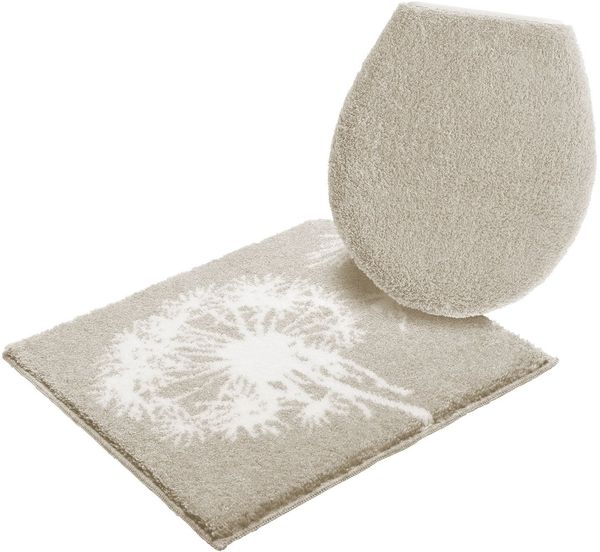 Grund Badematte Pusteblume, Badvorleger, Badezimmer Teppich, sehr weich, Höhe 20 mm, rutschhemmend beschichtet, schnell trocknend, fußbodenheizungsgeeignet, Polyacryl, 2-tlg. Hänge-WC Set, weiche Haptik, auch als 2-teiliges Set erhältlich, Made in Europe