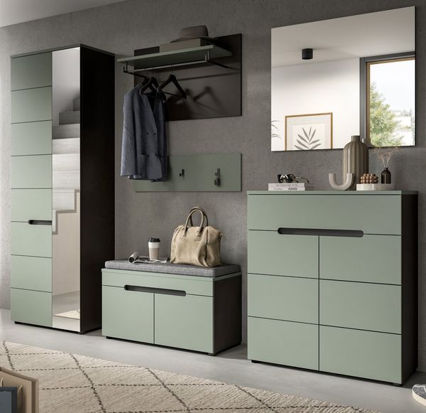 Inn. Furn Garderoben-Set Cooper, (Flurgarderobe in Salbei Grün und Basalt Grau, Komplett-Set 6-teilig), variable Inneneinteilung, Soft-Close-Funktion