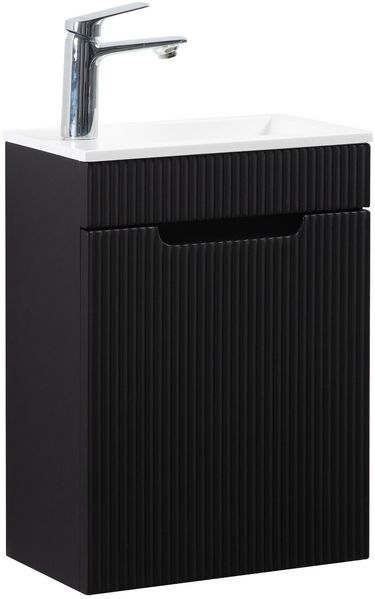 Badplaats Gäste-WC Waschtisch Set Thermis 40x22 cm Schwarz Matt - Badmöbel Set mit Waschbecken und Unterschrank, Vormontiert und mit Soft-Close