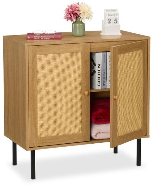 Relaxdays Kommode 2 Türen Rattanoptik